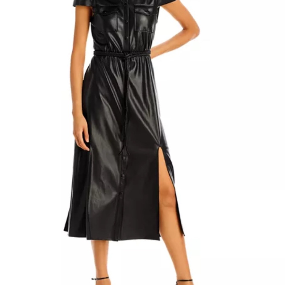Alice + Olivia Black Cap Sleeve Faux Leather Miranda Dress